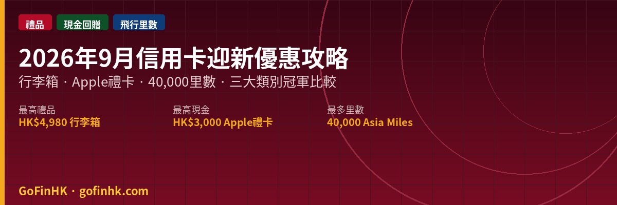 2026年9月信用卡迎新優惠攻略